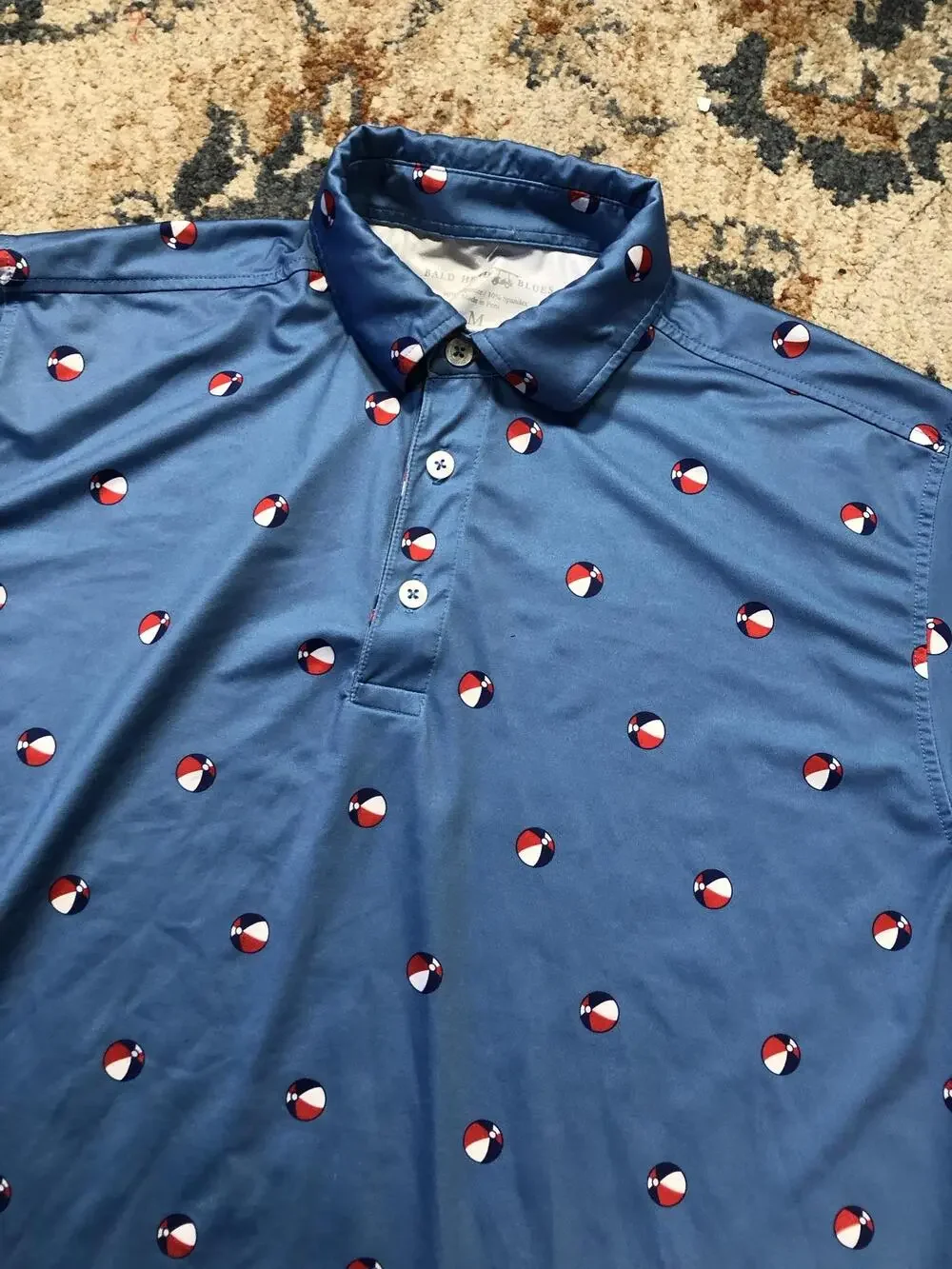 Bald Head Blues Polo Shirt Mens M Blue Beach Ball Golf Performance Short Sleeve